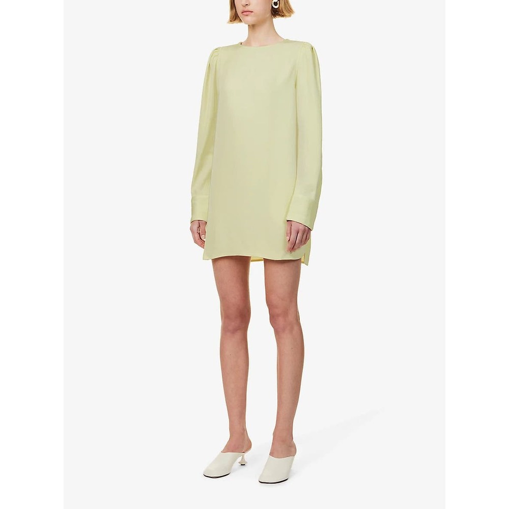 Maria McManus Size 2 Gathered Shoulder Mini Dress Lemon Ice Long Sleeve NWT $990